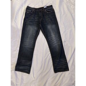 BLAC LABEL Y2K  MENS JEANS SZ 34 Straight Leg Indigo Distressed Whiskering Studs